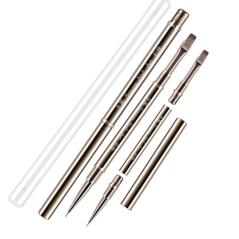 Double Head Nail Brush Metal Handle Uv Gel Liner Brush Painting Drawing Pen Crystal Acrylic Nail Art Manicure Brushes Tool