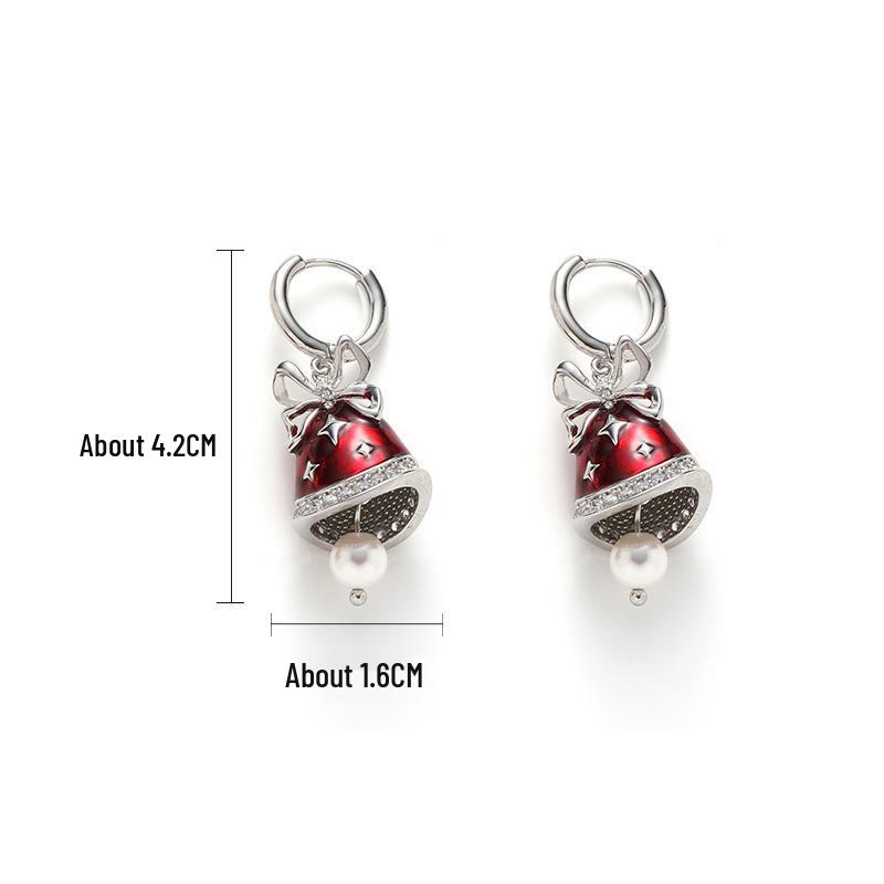 High-End Light Luxury Pearl Christmas Bell Earrings for Women