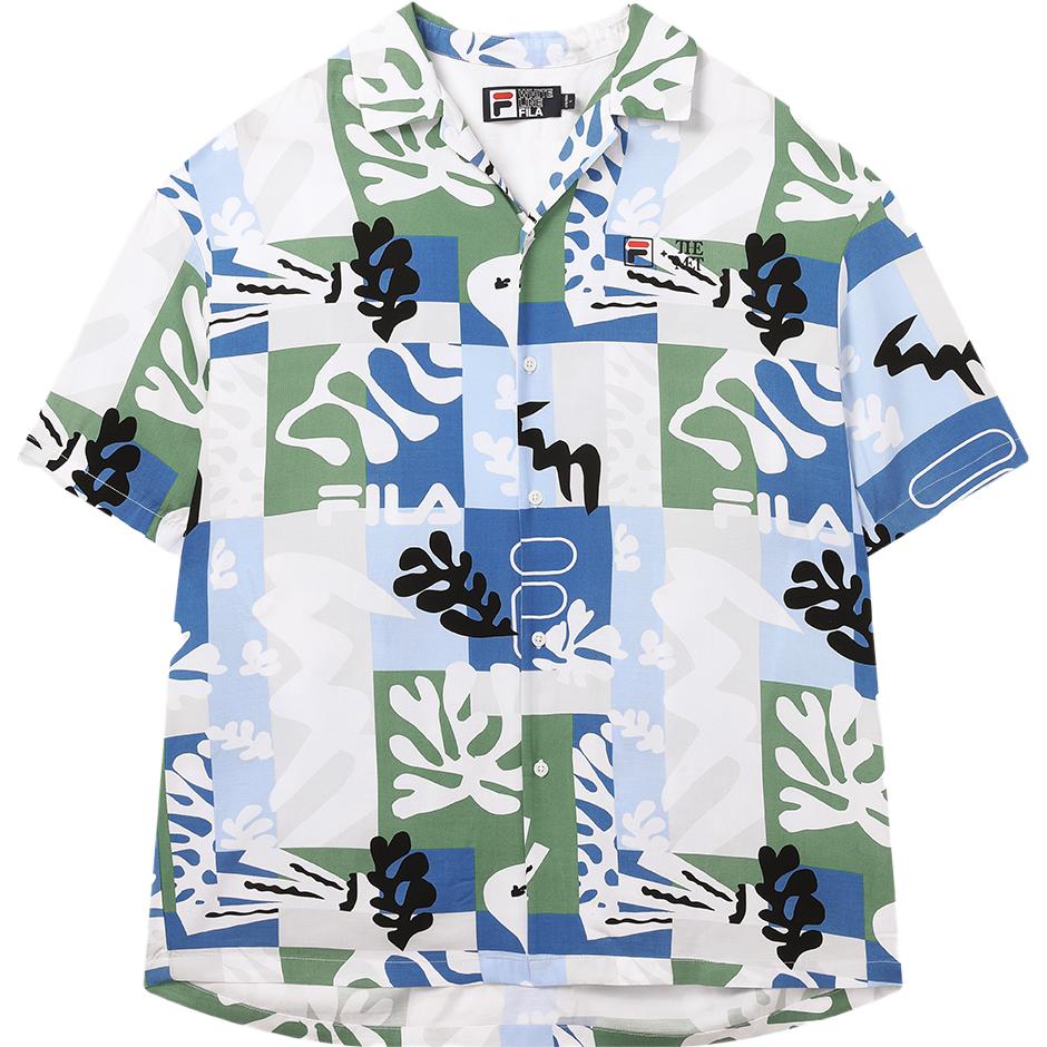 Fila Logo Loose Fit Printed Casual Woven Short Sleeve Shirt Men Shirts Multicolor F11M338401F-ZA