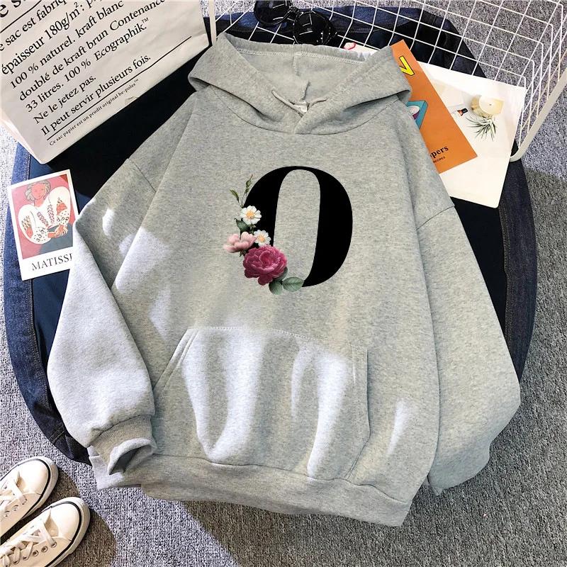 New in Womens Hoodies Casual Letters A-Z Printed Sweatshirts Sportswear Outdoors Sports Jogging Woman Clothing Running Grey Tops