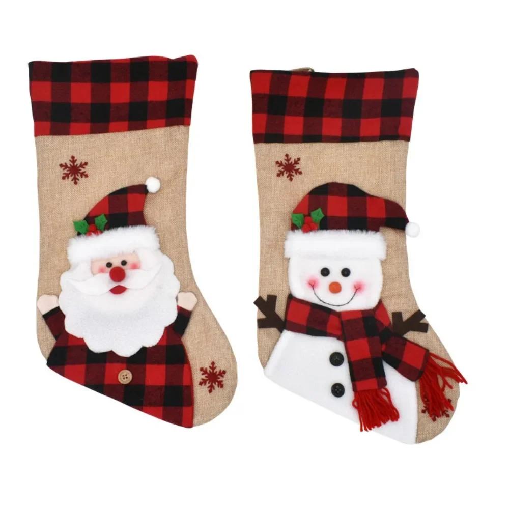 New Christmas Decoration Linen 3D Cartoon Christmas Socks Children's Gift Candy Bag