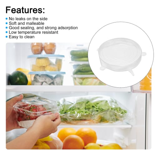 uxcell Silicone Stretch Lids, Round Container Lids, Silicone Bowl Covers, Reusable Silicone Lids for Cups, Bowls, and Food, White, 14.5cm, Pack of 4