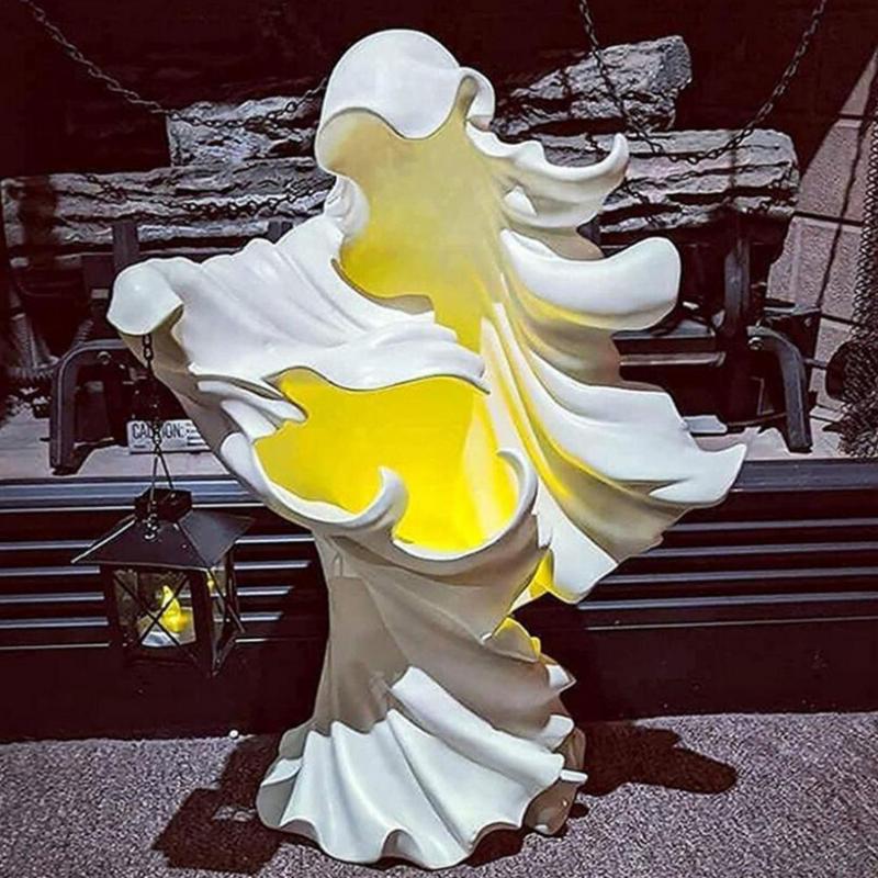 

Halloween Witch Resin Statue Ghost Sculpture With Lantern Hell Messenger Scary Crafts Lantern Halloween Light Art for Home Decor белый