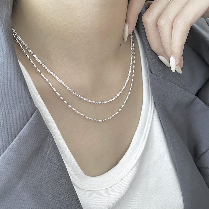 New S925 Sterling Silver Double Layer Choker Rice Ball Chain Type Necklace Simple Women's Wedding Gift Boutique Fine Accessory