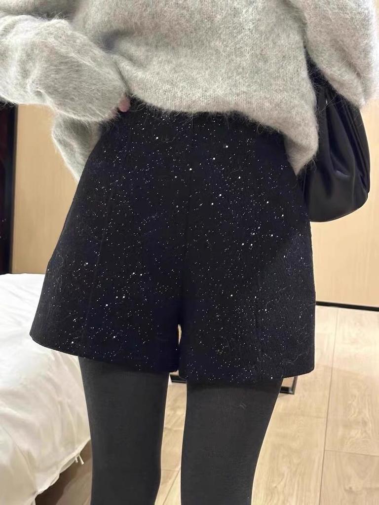 Starry Sky High Waist A-line Woolen Shorts - Plus Size Women's Spring Casual Wide Leg Booty Shorts