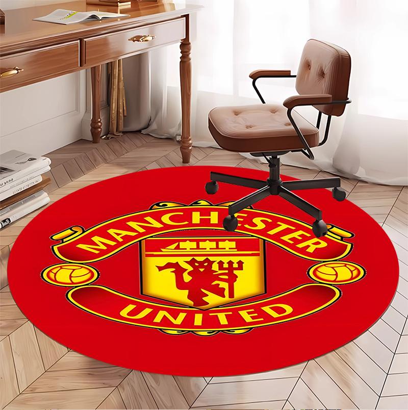 Tappeto Rotondo con Motivo Manchester United F.C, Tappetino da Interno/Esterno, per Picnic, Sala Giochi, Camera da Letto, Ufficio, Soggiorno, Tappeto Decorativo per la Casa, Regalo di Compleanno