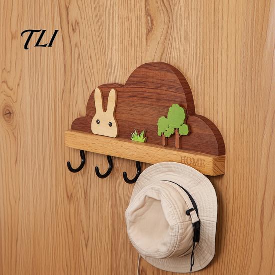 Entryway Organizer Shelf Solid Wood Key Holder with 5 Hooks, Decorative Wall Mounted Coat Rack Rack, Space Saving for Kitchen And Office Modern