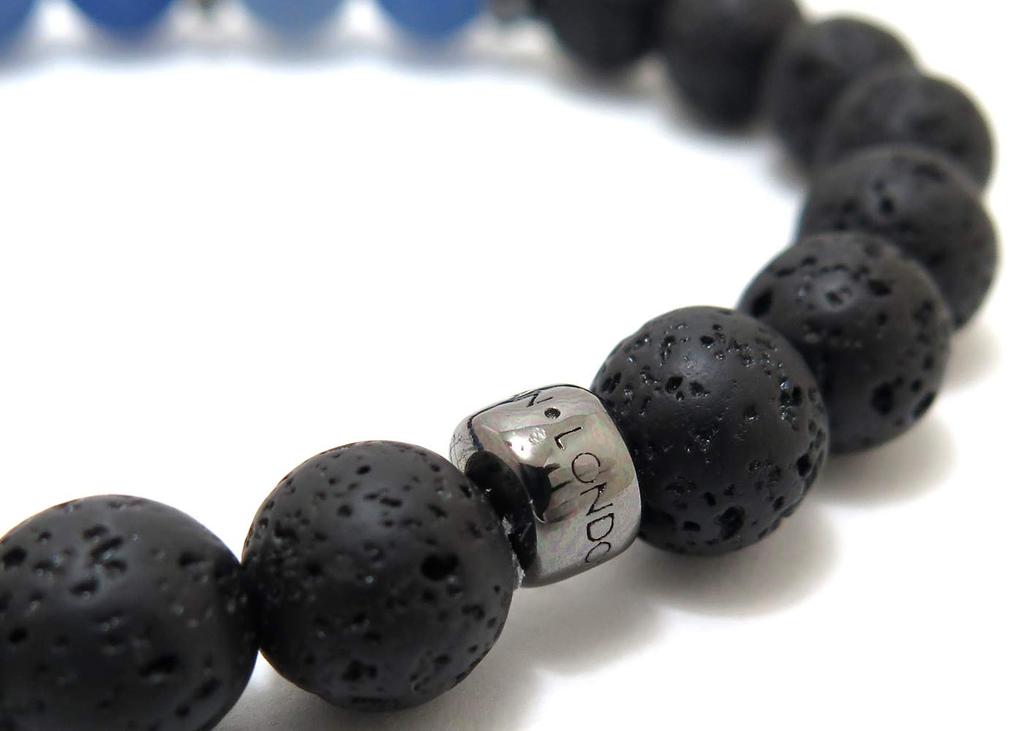 Beaded Silver Nugget Black Rhodium Bracelet Blue Brand Stone Beads [Tateossian] (Frosted Aventurine) Men's