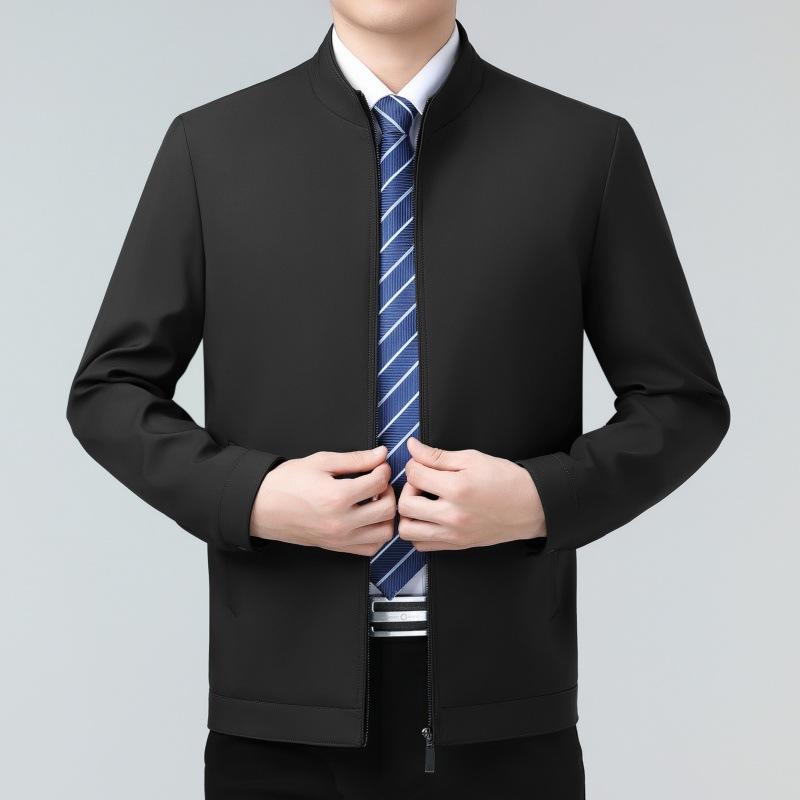 Spring and Autumn New Style Mulberry Silk Jacket Men's Middle-aged Business Stand-up Collar Top Dad's Casual Thin Executive Jacket