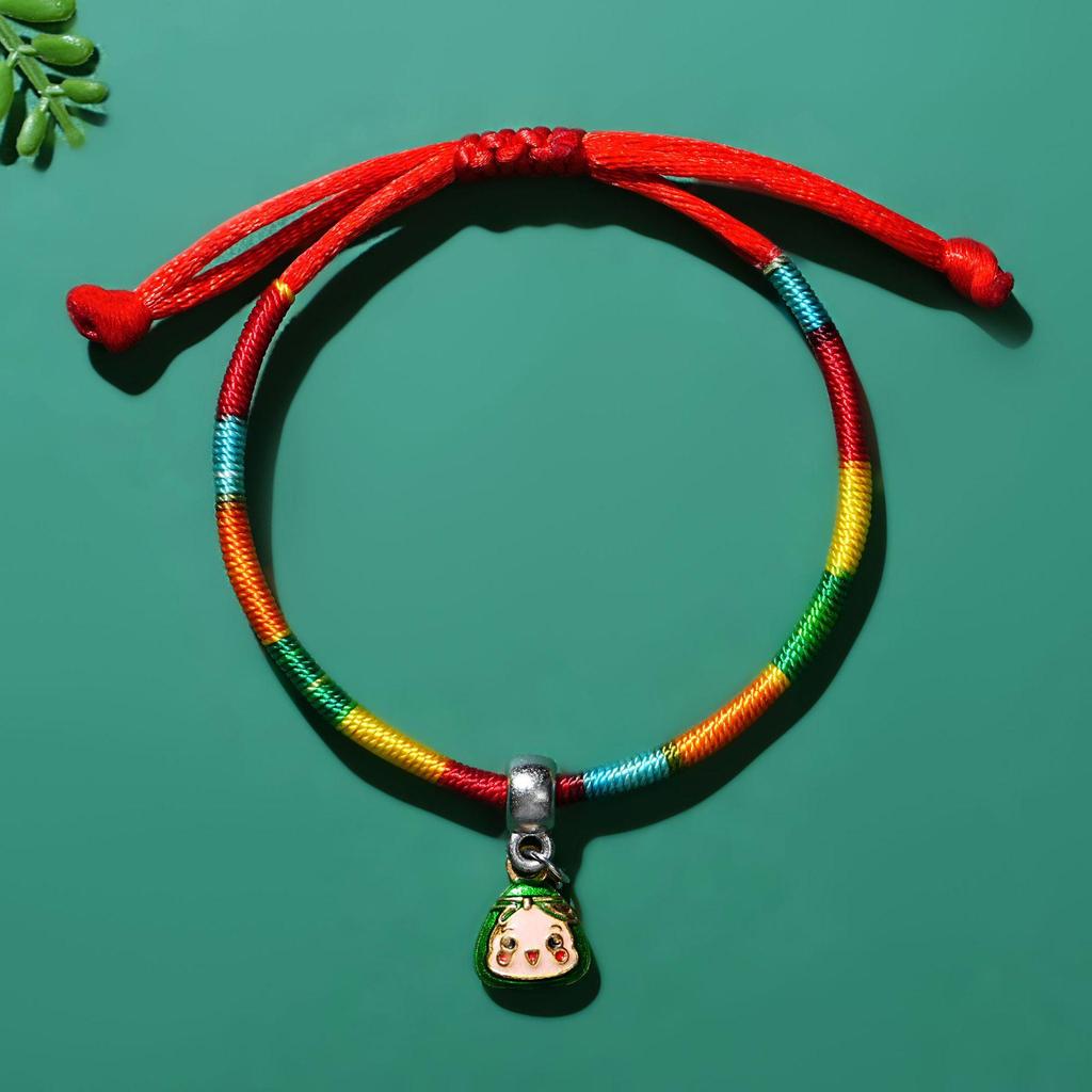 Five-Color Dragon Boat Festival Bracelet with Zongzi Pendant - Ethnic Style Hand Jewelry for Adults & Children