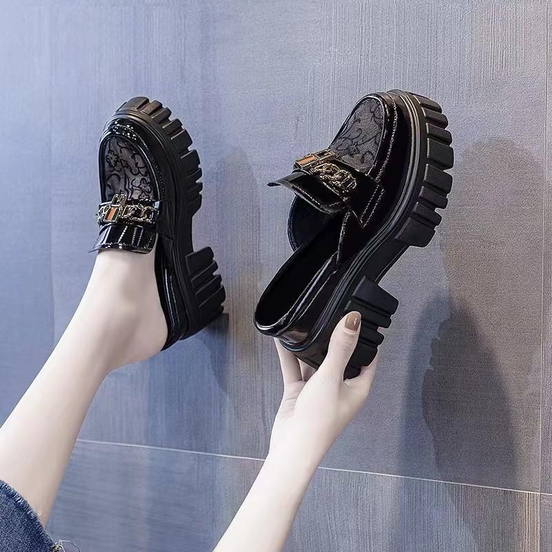 Baotou Half Slippers Women's Outer Wear Height Increase Summer 2025 New Internet Celebrity Inner Height Increase Mesh Breathable Sandals Women's Shoes