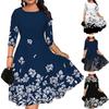 Summer O-neck 45720 Sleeve Midi Dress Butterflies Flower Printing Waist Tight Loose
