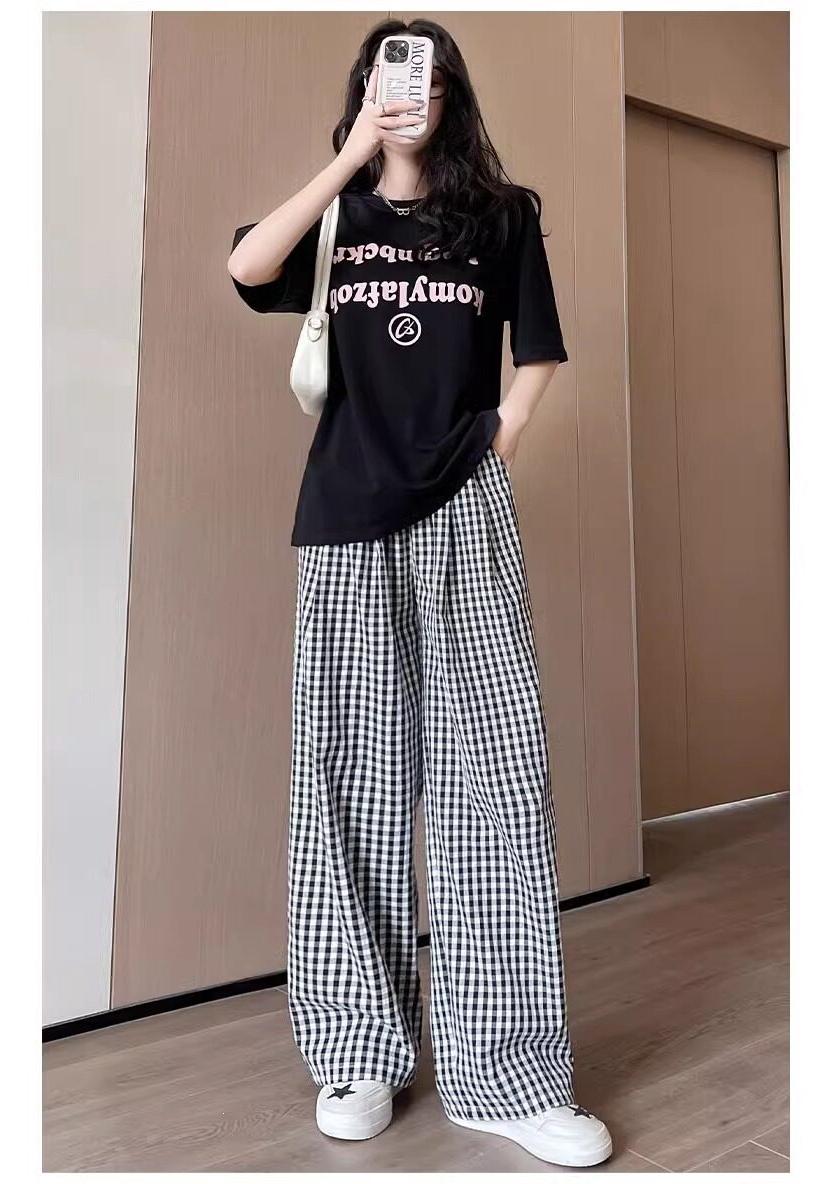

Plus Size Women s Blue Plaid Wide-Leg Summer Pants 2025 - Casual, Lightweight Yamamoto Style. M for 80-100 lbs чёрный