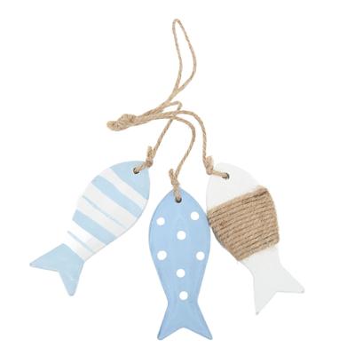 Wood Fish Decor Marine Style Spot Ripple White 3 Small Fish Antique Carved Nautical Fish Pine Wood Hanging Wooden Fish