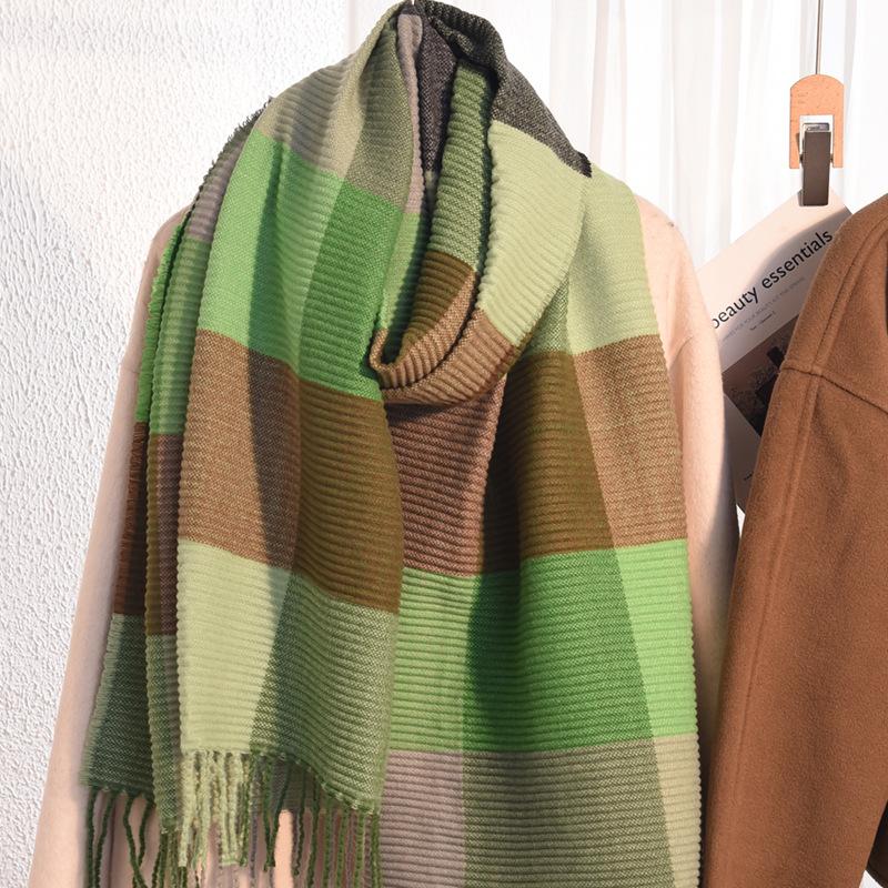 Scarf women's winter new imitation cashmere knitted color matching shawl trendy thickened warm versatile long scarf