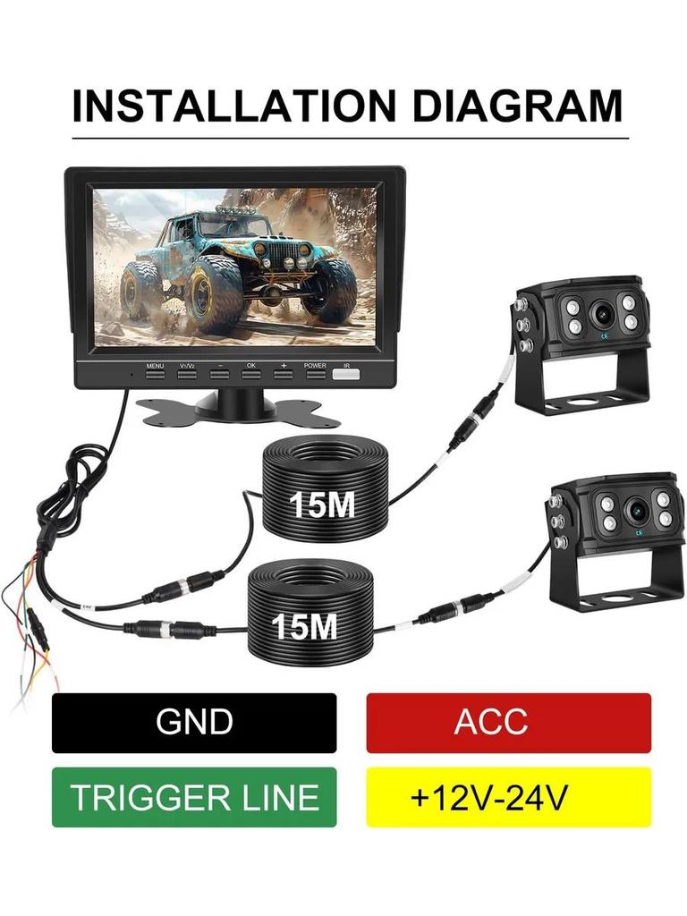 Universal 7-inch In-car LCD Display with Sun Visor and Rearview Screen for Trucks Digging Machine Agricultural Vehicles Touring Car