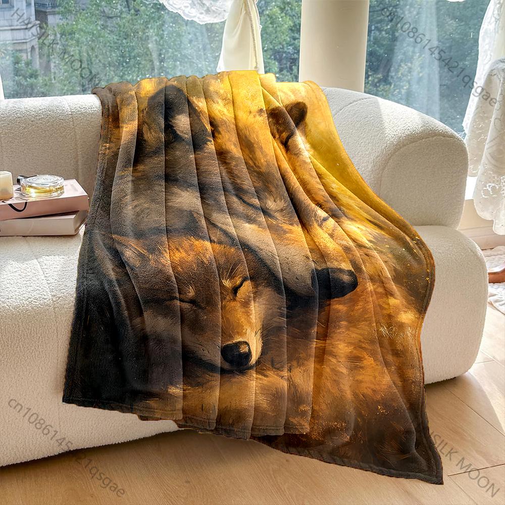 Mother wolf cuddles sleeping pup Print Adult Children Warm Blankets Home Travel Car Soft Comfortable Suitable for all seasons