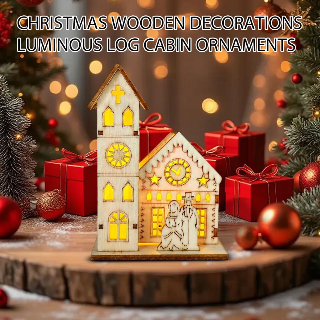 Christmas Glowing Wooden House Decoration Holiday Desktop Decoration Suitable For Holiday Parties And Home Decor Christmas Gifts