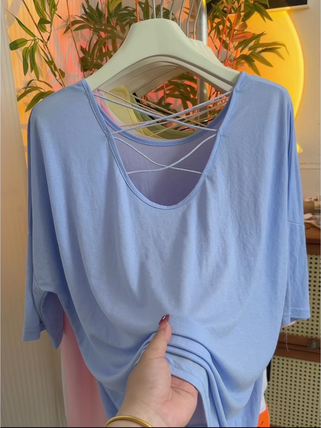 

Летняя женская футболка с открытой спиной и короткими рукавами - Сексуальный дизайн с прямыми плечами One Size (80-145 jin)