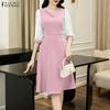ZANZEA Women Casual Round Neck Splice 3/4 Sleeve Elegant Dress