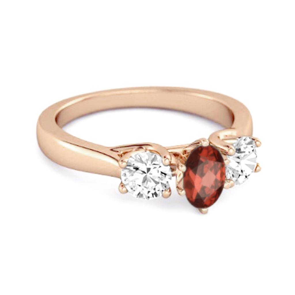 Three Stone Natural Garnet 925 Sterling Silver Rose Gold Vermeil Engagement Ring