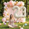 32 Inch Aluminum Foil Balloons, Milky White Numbers 0-9 for Birthday Party Decoration, 20 Plush Balls for Celebrating Birthdays