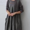 Autumn and Winter New Round Neck Long Sleeve Knitted Patchwork Long Dress
