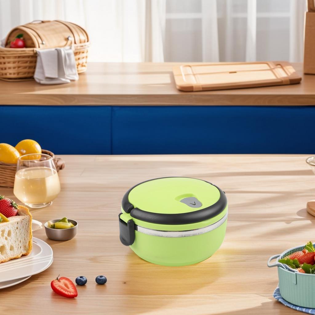 Food Lunch Box Case Protable Travel Office Workers Stainless Steel Round