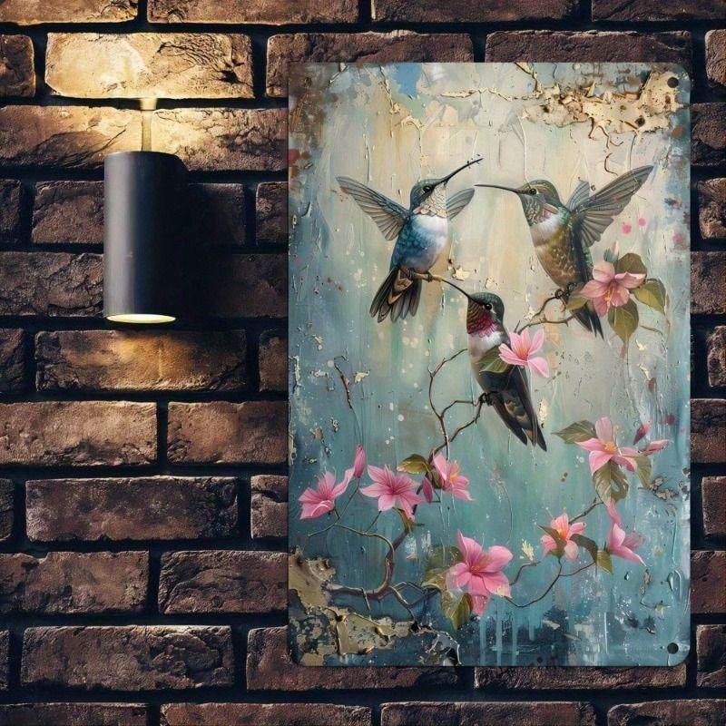 Metal Wall Art Hummingbird Vintage Poster Home Decor Hummingbird Metal Sign, Vintage Wall Decor, Living Room Art Print