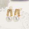 LNCHRAN Gold Copper Trapezoid Stud Earrings with Cubic Zirconia & Faux Pearl for Women