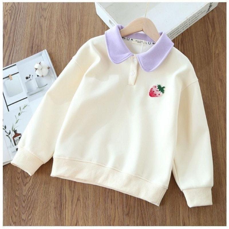 Girls Autumn Polo Collar Sweatshirt Middle Kids Long Sleeve Thin Jacket Student Casual Top