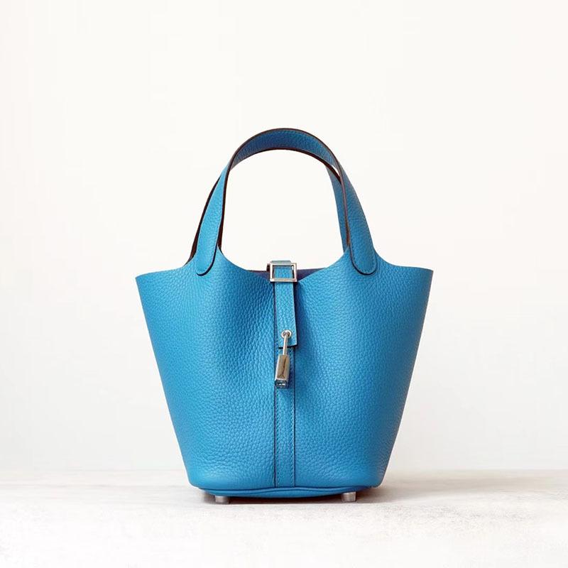 Semi Handmade Wax Thread Vegetable Basket 18cm Imported TC Cowhide Bucket Bag Commuting Versatile Handbag