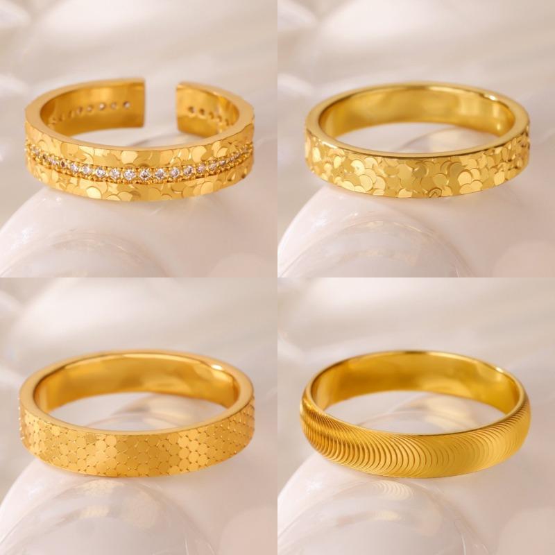Crushed ice ice full of zircon Super Flash Sansheng III k gold non-fading ring women's wide mouth ring pair ring