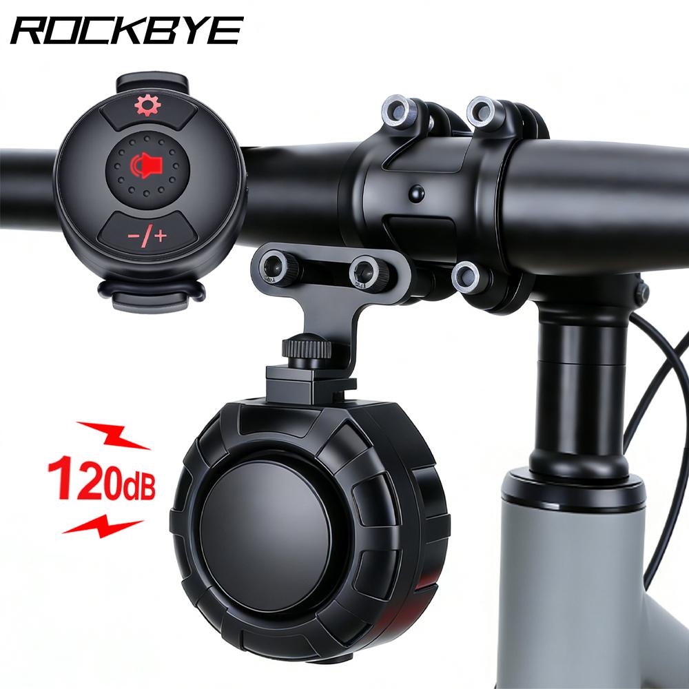 Rockbye Bicycle Electric Bell Horn 120dB USB Charge MTB Scooter Road Bike Handlebar Horn 6 Modes Alarm Ring Remote Control
