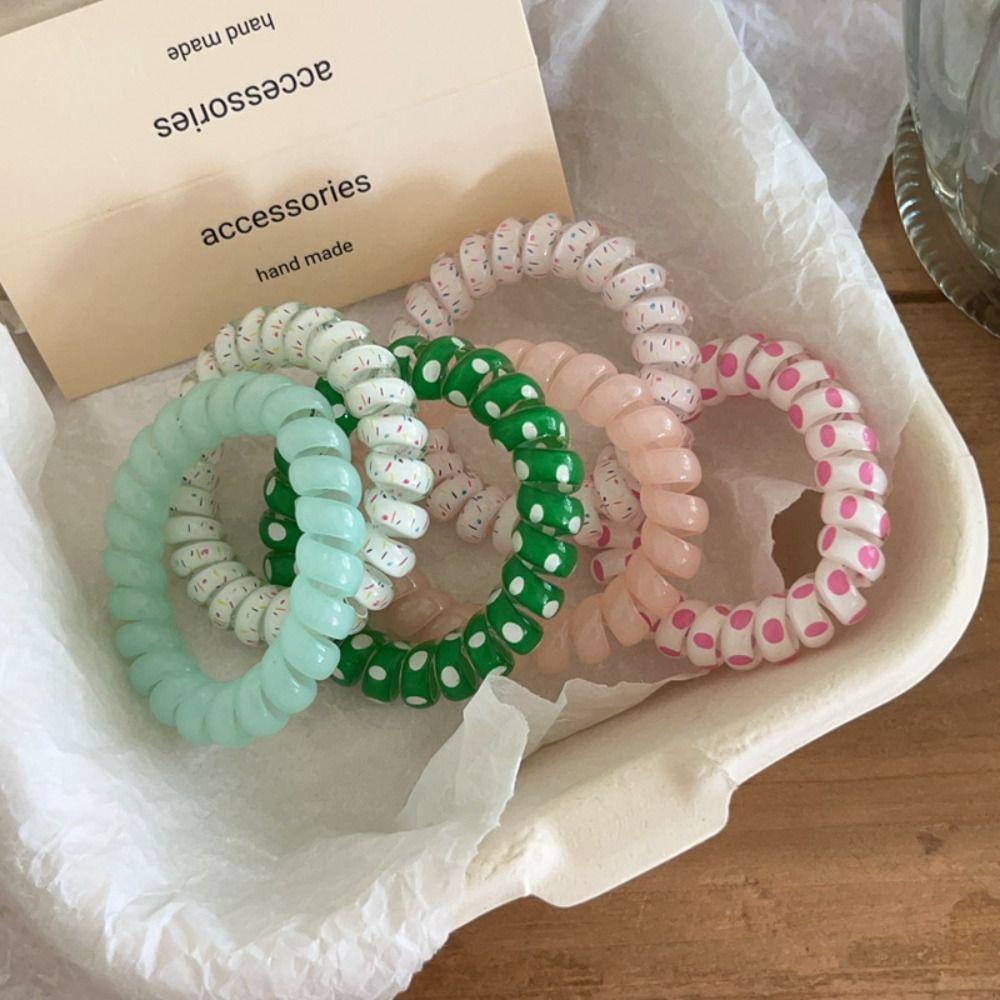Colorful Sweet Elastic Hair Tie Headwear Telephone Wire Hair Rope Spiral Cord Hair Ring Lady