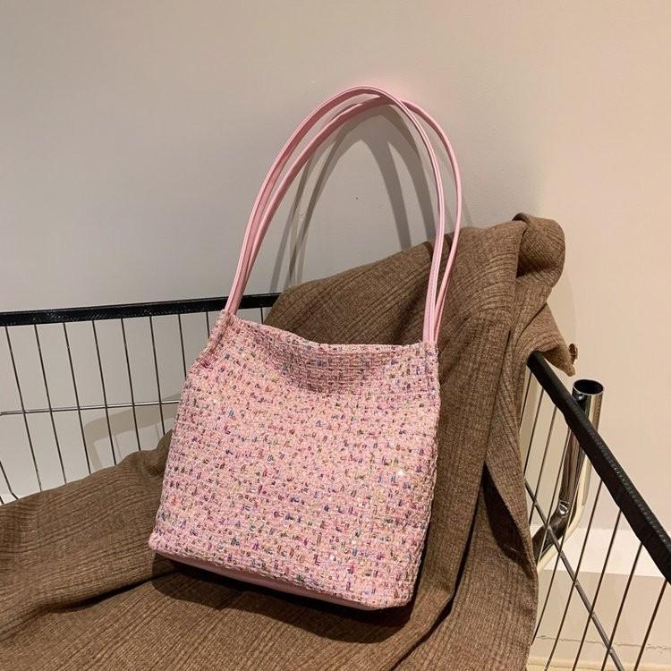 Stylish And Versatile Knitted Fabric Handbag In White Black And Pink For Women