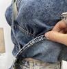 Women's Halter V-Neck Denim Vest: Body-Hugging, Elastic Back, Short, Sleeveless Top. Style 830.