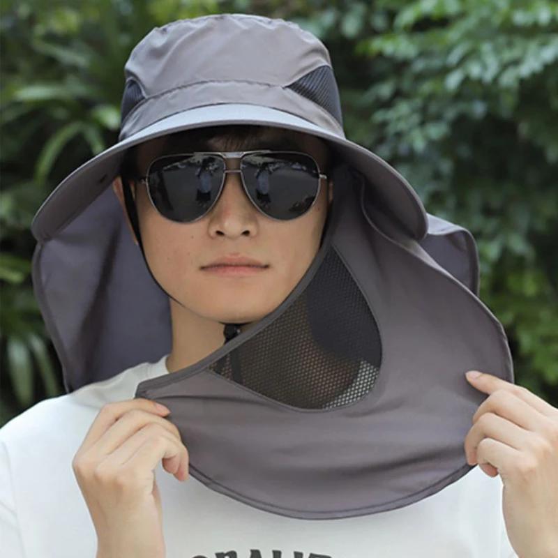 Mens Outdoor Wide Brim Fishing Hat,UPF 50+ Sun Protection Cap with Face Neck Flap for Hiking & Garden