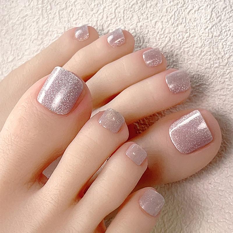 10Pcs/Box  Cat Eye Shining Diamond Toe False Nail Handmade Wearing Armor Short Press On Nails For Toes Faux