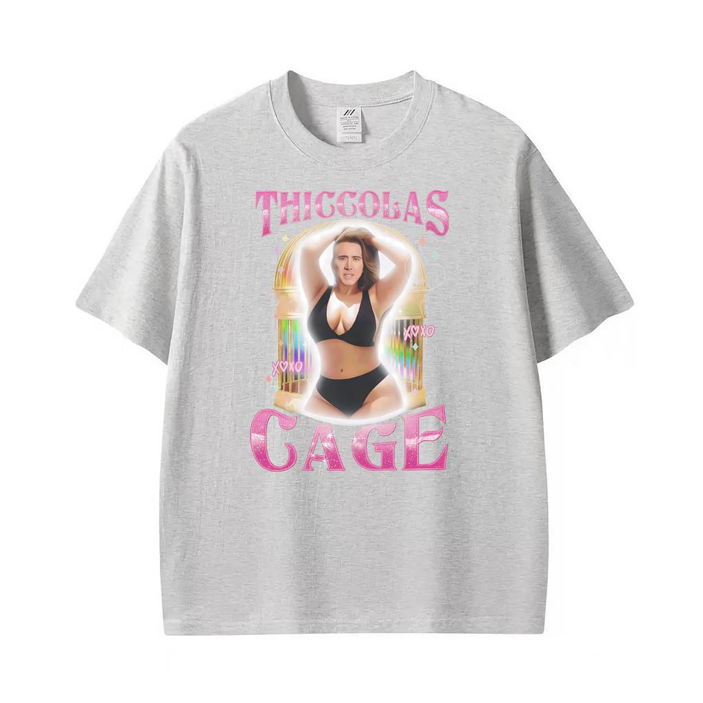 Thiccolas Cage Meme Divertente Nicolas Parodia Grafica Vintage Magliette Unisex Unisex Moda Estiva Maglietta Casual Cotone Umorismo Maglietta