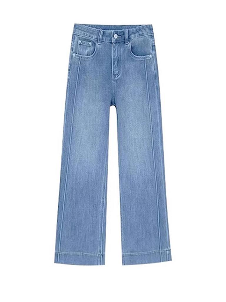 Plus Size White High Waist Straight Leg Jeans for Women - Slimming Chubby Girls’ Petite Cropped Elastic Pants for Autumn