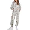 Tuta da ginnastica da donna a 2 pezzi con felpa con cappuccio e stampa mimetica a foglie e pantaloni jogger Streetwear
