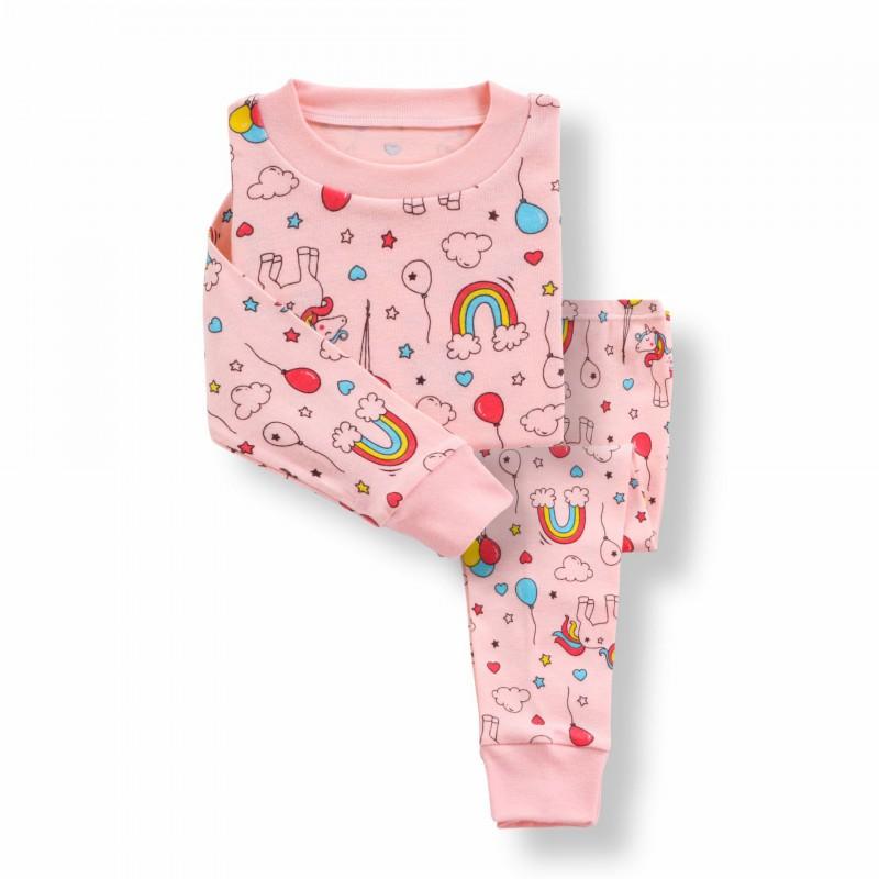 Cartoon Kids Cotton Pajamas Set Long Sleeve Sleepwear Boys Girls 90-140cm