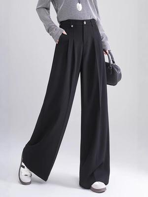 Women's Black High-Waisted Wide-Leg Pants, Spring/Summer 2026 Collection – Elegant, Loose-Fit, Straight-Leg Suit Style