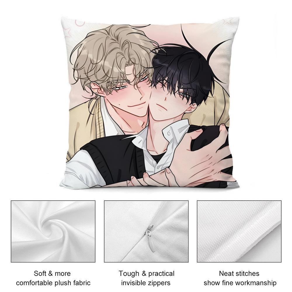 Anime Boys' love Pillow Case Anti-dustmite Pillow Invisible zipper silky short plush Sofa cushion cover