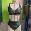 Women's High Waisted Bikini Set Twist Front Wide Strap Tummy Control Ruched Solid Color Two Piece Beach Bathing Suit