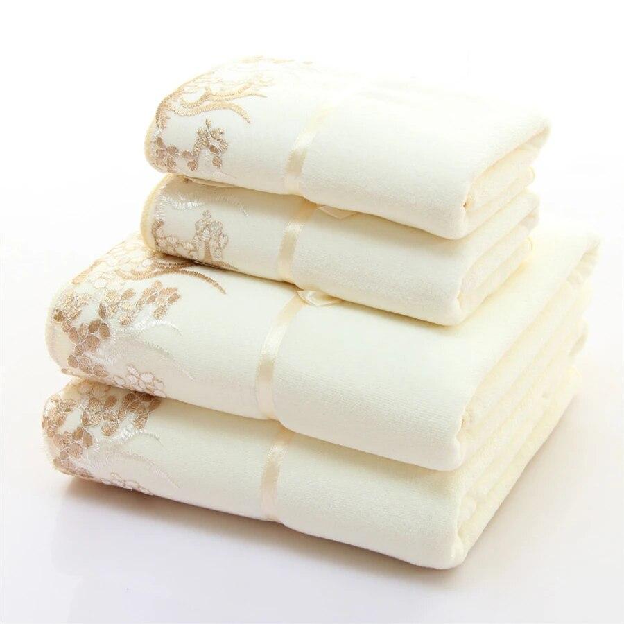 4 Pieces/set of Towel Bath Towel Set Microfiber Lace Embroidery Soft and Absorbent Adult Men and Women