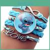 Fashionable Stitch Blue Woven Bracelet With Cartoon Gemstone Leather Design