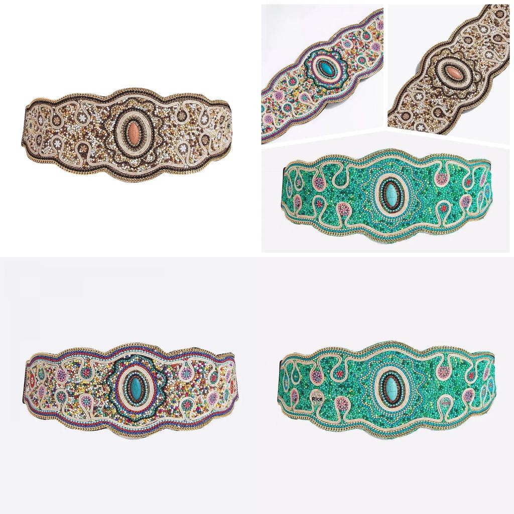 Bohemian Ethnic Beaded Waist Belt With Rhinestone Accents For Vintage Festival Look