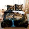 3Pcs Scenic Tree Duvet Cover Set (1 Duvet Cover, 2 Pillowcases, No Insert) - Vibrant Waterfall & Tree Landscape Print, Soft